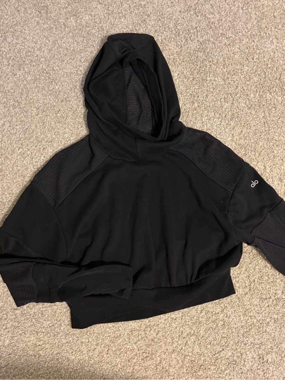 ALO Yoga Black Crewneck Hoodie Sweater mesh sleeve